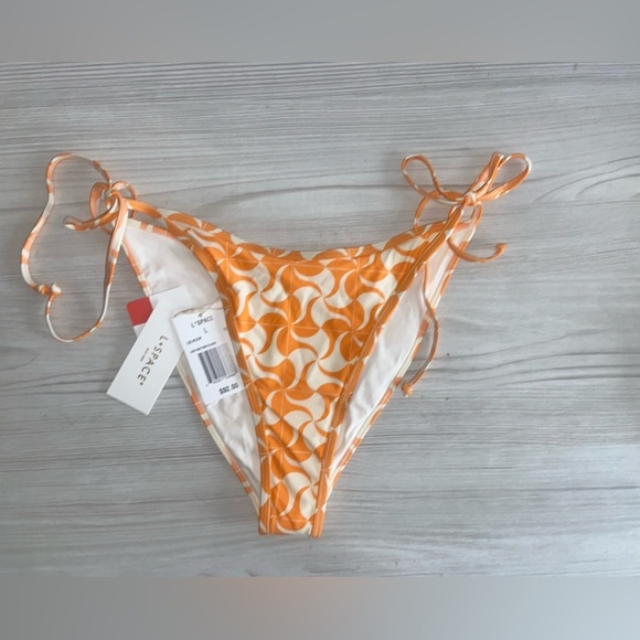 NWT L*Space Levy Classic Bikini Bottom Orange and White Patterned Womens Size L - Picture 2 of 11